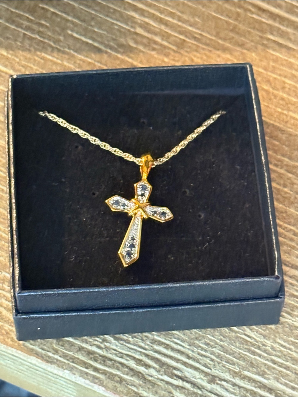 Gold Cross Pendant Necklace with Clear Stones - Women Jewelry